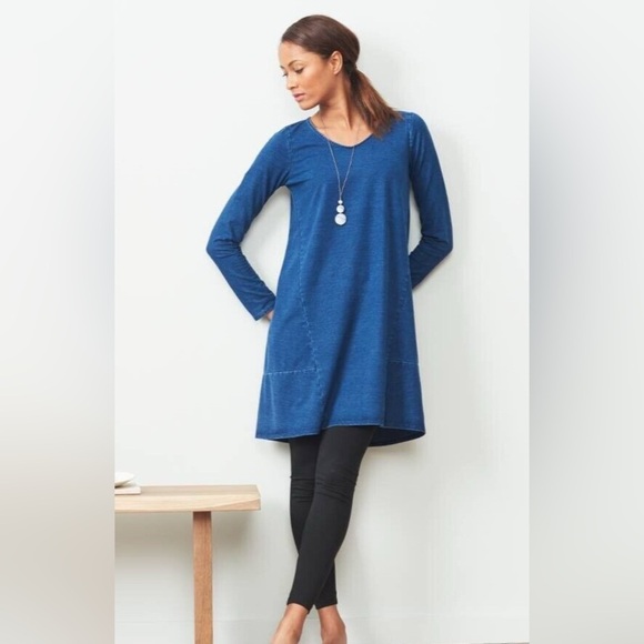 J. Jill Dresses & Skirts - J. JILL Pure Jill Indigo Tunic Dress Trapeze Swing Long Sleeve V Neck Blue Sz S